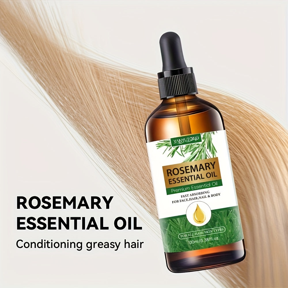 1pc 3.38oz Rosemary Essential Oil + 1.01oz Rosemary Essential Oil - Plant Extracts, Suitable for All Light Beige Types Moisturizing, Heat Protection, No Rinse, Moisturize Hair, Improve Dry and Irritable Scalp, DIY, Diffuser,,
